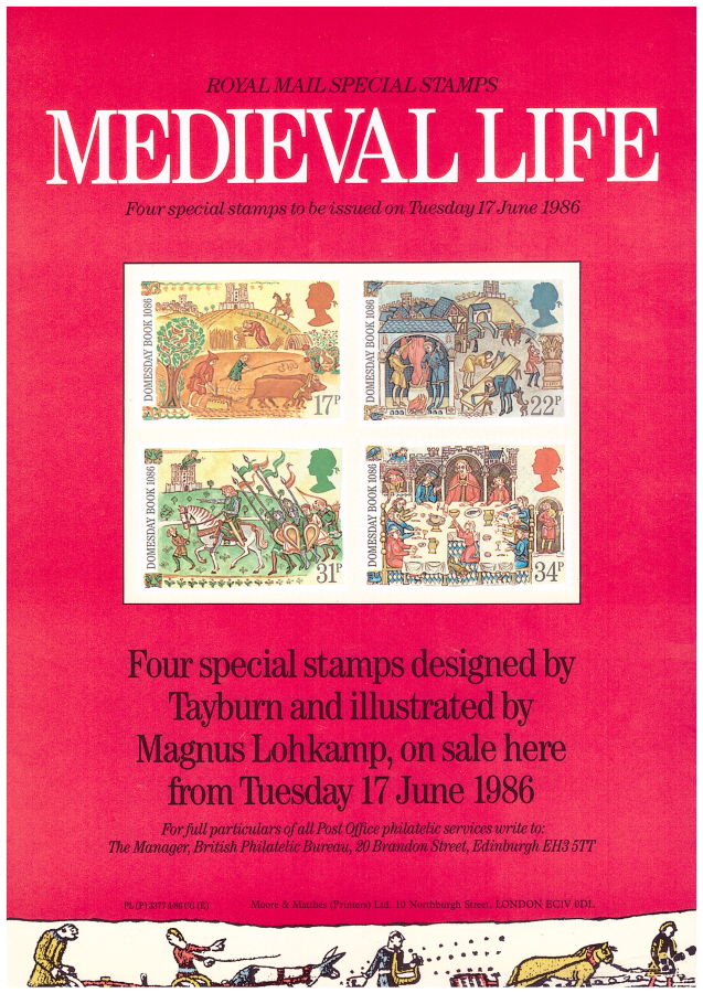 (image for) 1986 Medieval Life Post Office A4 poster. PL(P) 3377 4/86 CG(E).